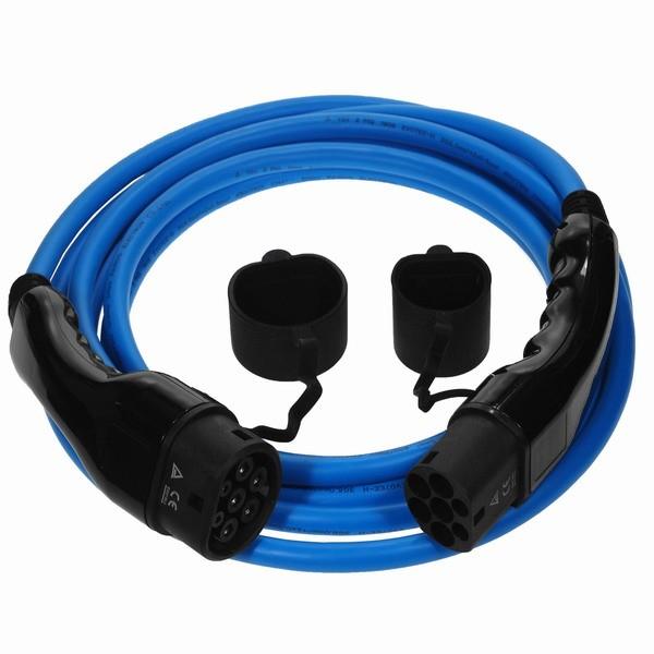 EV and PHEV Type 2 Charging Cable | Up to 50 meters.  Blue cable with black ends on a white background